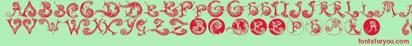 Schnoerkelcaps Font – Red Fonts on Green Background