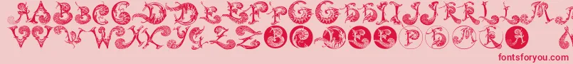 Saiba mais sobre a fonte Schnoerkelcaps Fonte Schnoerkelcaps – fontes vermelhas em um fundo rosa