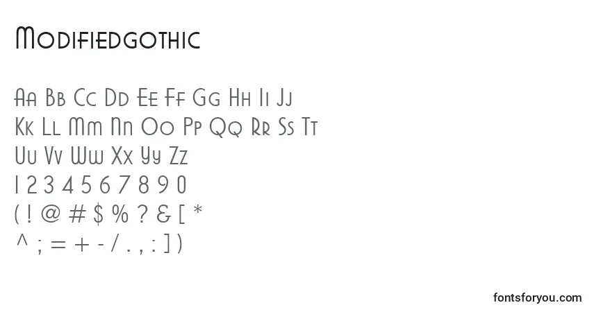 Modifiedgothic-fontti – aakkoset, numerot, erikoismerkit