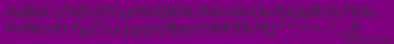 フォントFrizQuadrataOsTtItalic – 紫の背景に黒い文字