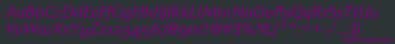 フォントFrizQuadrataOsTtItalic – 黒い背景に紫のフォント