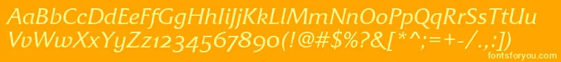 FrizQuadrataOsTtItalic-Schriftart – Gelbe Schriften auf orangefarbenem Hintergrund