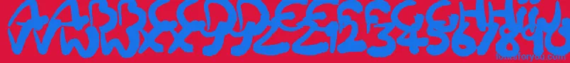 Squiggler-Schriftart – Blaue Schriften auf rotem Hintergrund