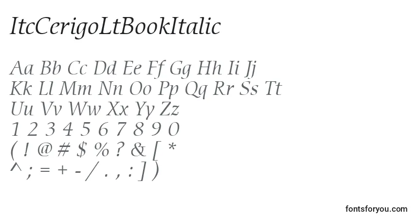 A fonte ItcCerigoLtBookItalic – alfabeto, números, caracteres especiais