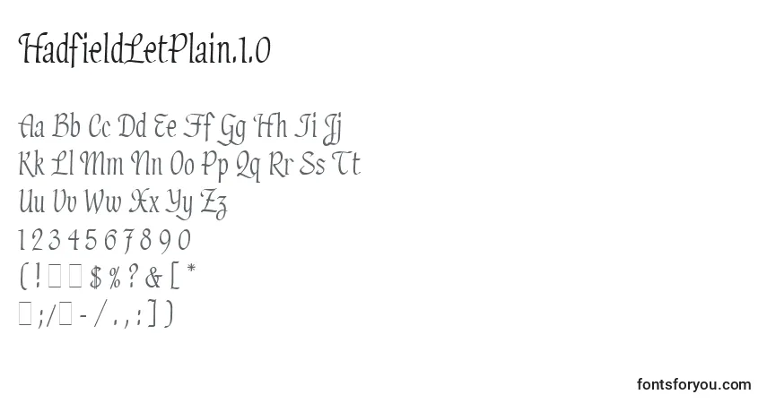 Czcionka HadfieldLetPlain.1.0 – alfabet, cyfry, specjalne znaki