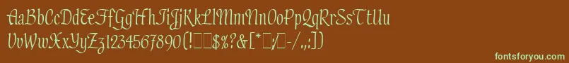 フォントHadfieldLetPlain.1.0 – 緑色の文字が茶色の背景にあります。