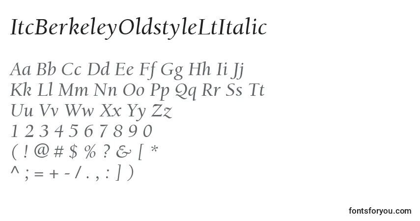 A fonte ItcBerkeleyOldstyleLtItalic – alfabeto, números, caracteres especiais