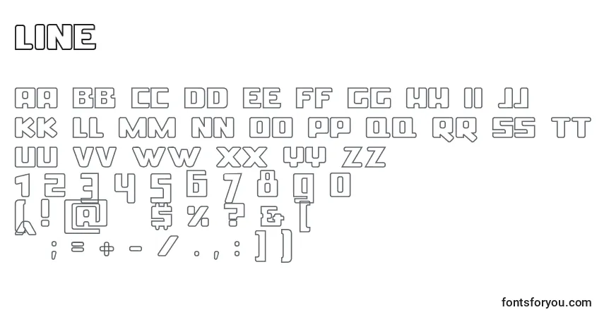 Czcionka Line – alfabet, cyfry, specjalne znaki