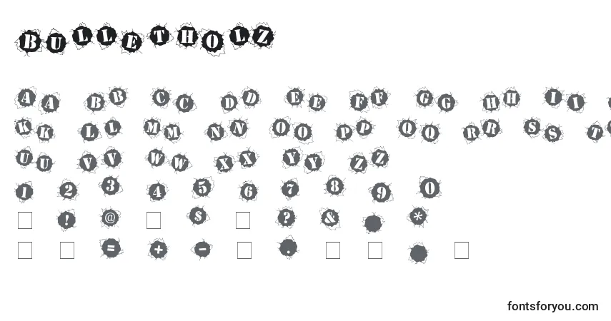 Schriftart Bulletholz – Alphabet, Zahlen, spezielle Symbole
