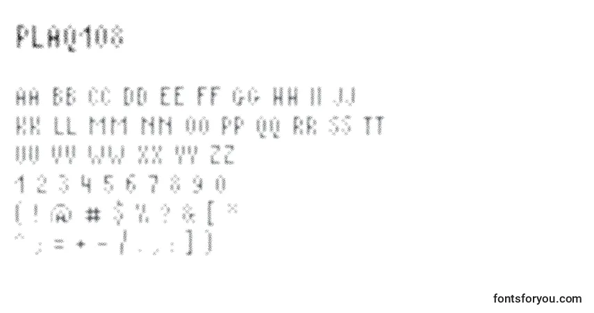 Czcionka Plaq108 – alfabet, cyfry, specjalne znaki