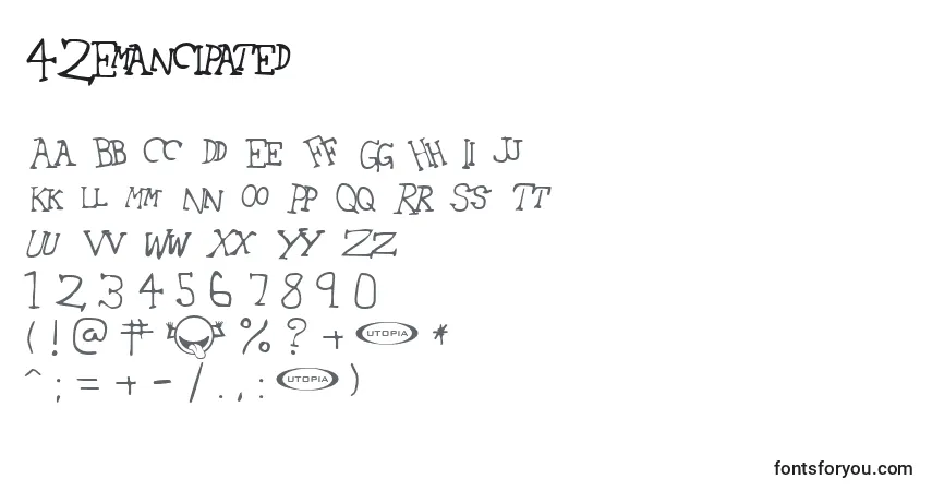 A fonte 42Emancipated – alfabeto, números, caracteres especiais