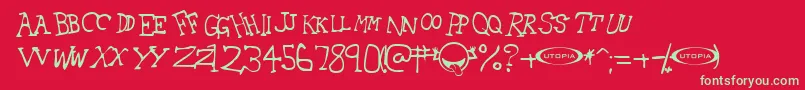 Fonte 42Emancipated – fontes verdes em um fundo vermelho