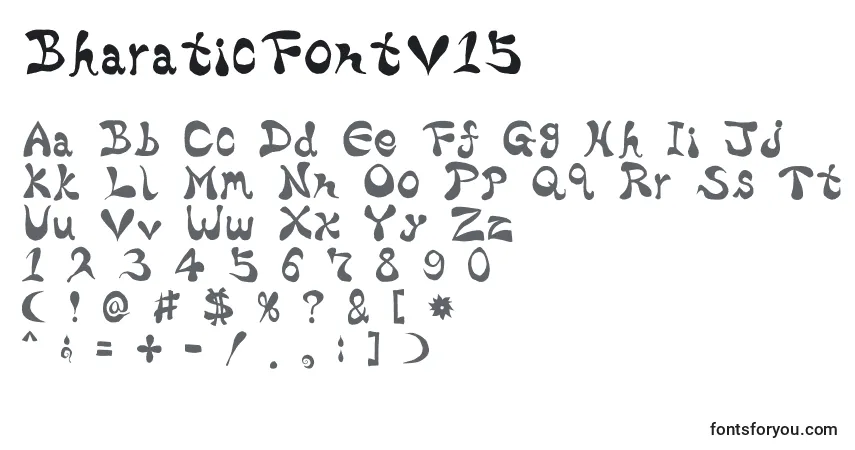 Czcionka BharaticFontV15 – alfabet, cyfry, specjalne znaki