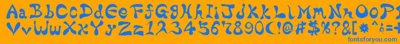 BharaticFontV15-Schriftart – Blaue Schriften auf orangefarbenem Hintergrund