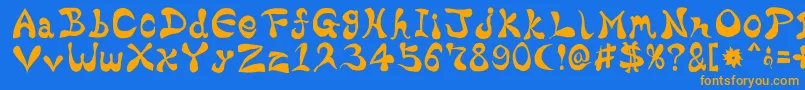 フォントBharaticFontV15 – オレンジ色の文字が青い背景にあります。