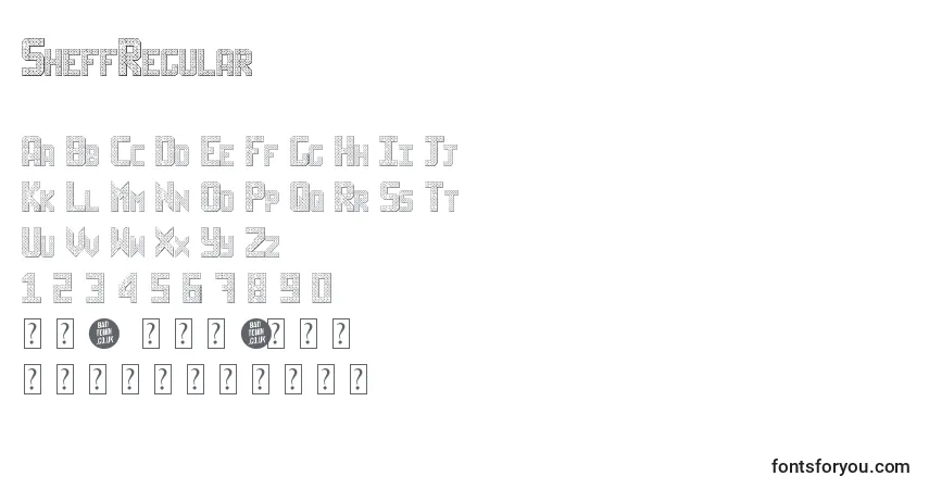 Schriftart SheffRegular – Alphabet, Zahlen, spezielle Symbole