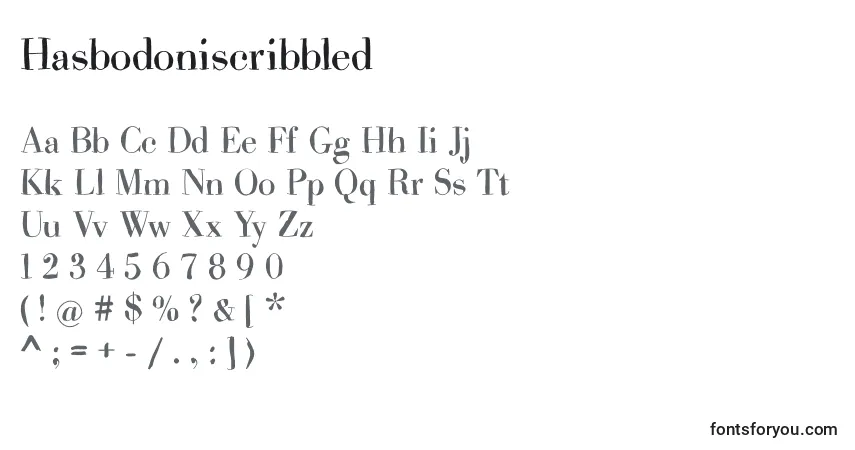 A fonte Hasbodoniscribbled – alfabeto, números, caracteres especiais