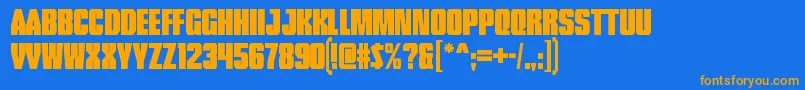 TankRegular-Schriftart – Orangefarbene Schriften auf blauem Hintergrund