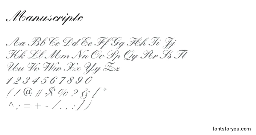 Czcionka Manuscriptc – alfabet, cyfry, specjalne znaki