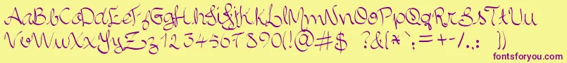 AlluraScript-Schriftart – Violette Schriften auf gelbem Hintergrund