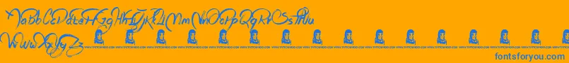 Saiba mais sobre a fonte RagsToRiches Fonte RagsToRiches – fontes azuis em um fundo laranja