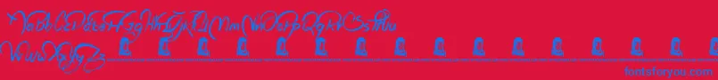 RagsToRiches-Schriftart – Blaue Schriften auf rotem Hintergrund