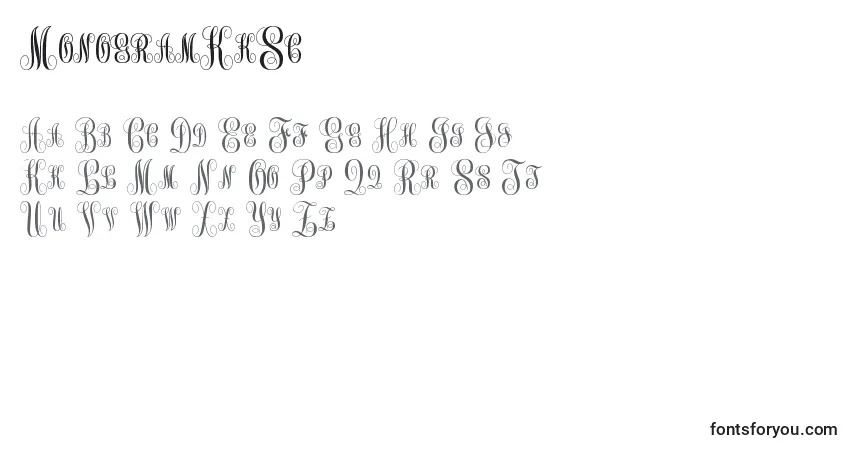 characters of monogramkksc font, letter of monogramkksc font, alphabet of  monogramkksc font
