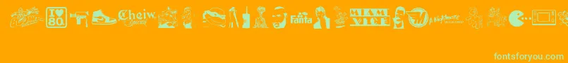 Weitere Informationen zur ILove80s-Schriftart ILove80s-Schriftart – Grüne Schriften auf orangefarbenem Hintergrund