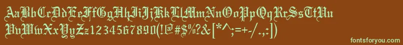 フォントMariageNormal – 緑色の文字が茶色の背景にあります。