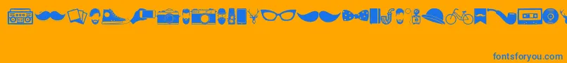 HipsterIcons-Schriftart – Blaue Schriften auf orangefarbenem Hintergrund