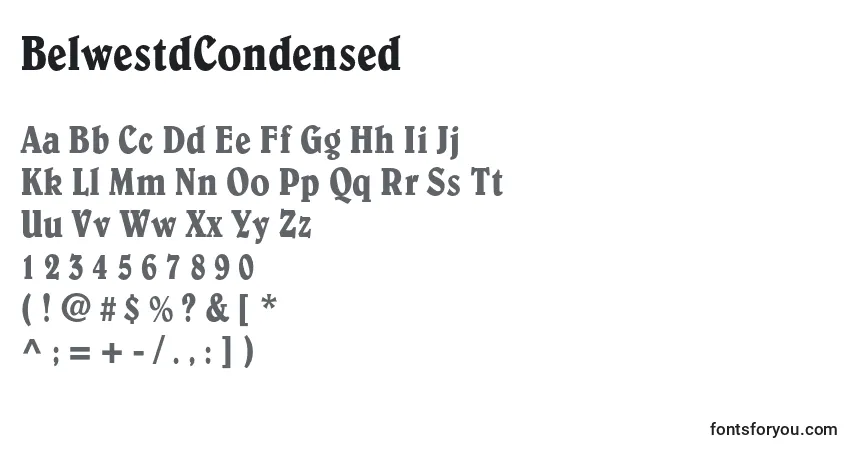 A fonte BelwestdCondensed – alfabeto, números, caracteres especiais
