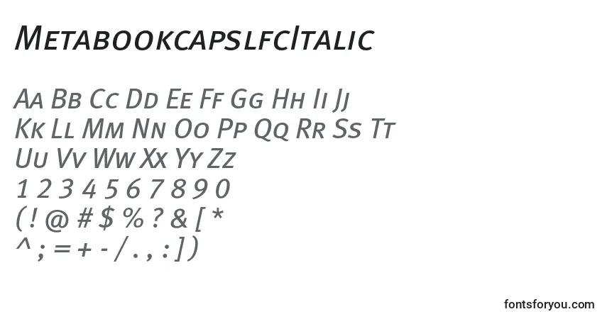A fonte MetabookcapslfcItalic – alfabeto, números, caracteres especiais