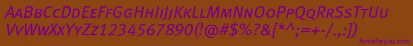 MetabookcapslfcItalic Font – Purple Fonts on Brown Background