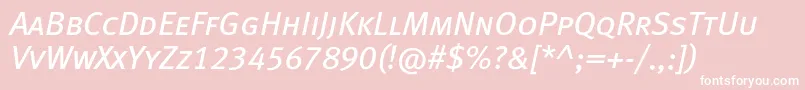 MetabookcapslfcItalic-Schriftart – Weiße Schriften auf rosa Hintergrund