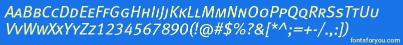 MetabookcapslfcItalic Font – Yellow Fonts on Blue Background