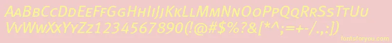 MetabookcapslfcItalic-fontti – keltaiset fontit vaaleanpunaisella taustalla