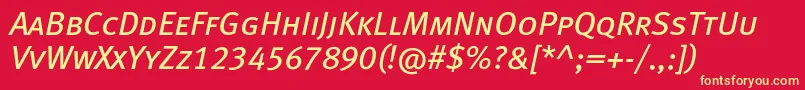 Fonte MetabookcapslfcItalic – fontes amarelas em um fundo vermelho