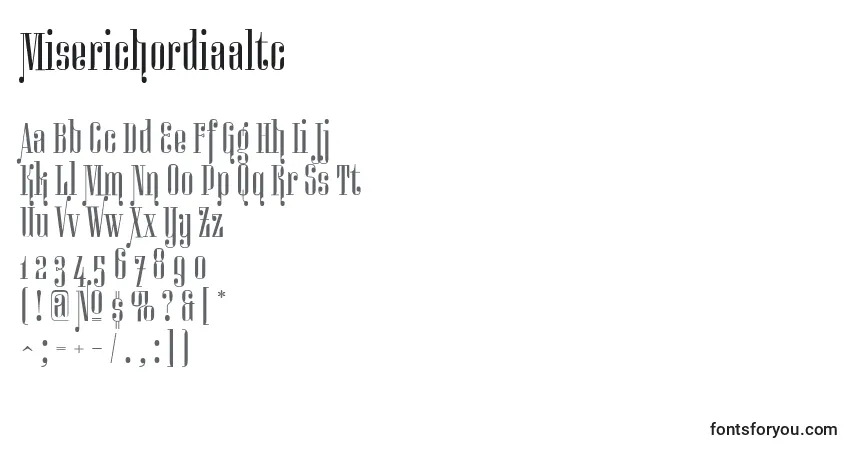 A fonte Miserichordiaaltc – alfabeto, números, caracteres especiais