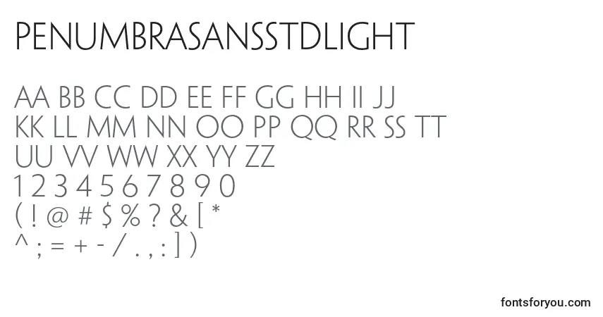 Czcionka PenumbrasansstdLight – alfabet, cyfry, specjalne znaki