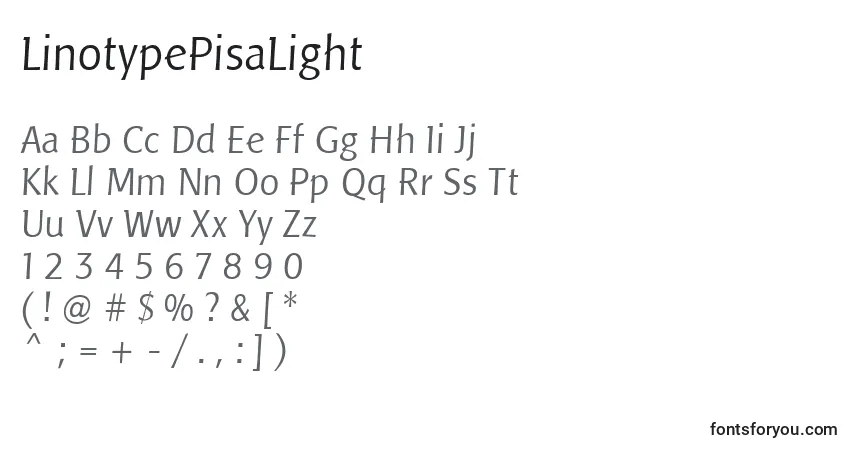Schriftart LinotypePisaLight – Alphabet, Zahlen, spezielle Symbole