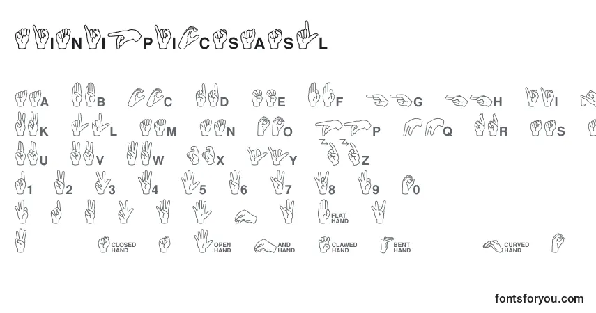Schriftart Minipicsasl – Alphabet, Zahlen, spezielle Symbole