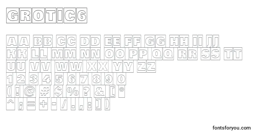 Czcionka Grotic6 – alfabet, cyfry, specjalne znaki