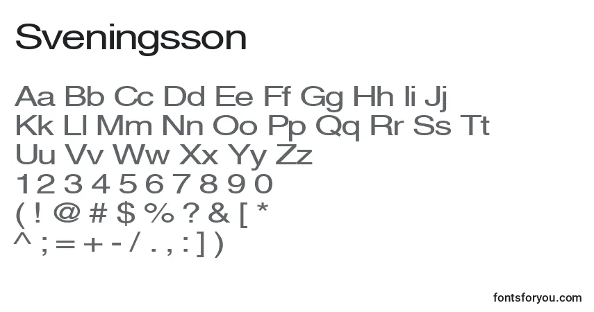 Czcionka Sveningsson – alfabet, cyfry, specjalne znaki