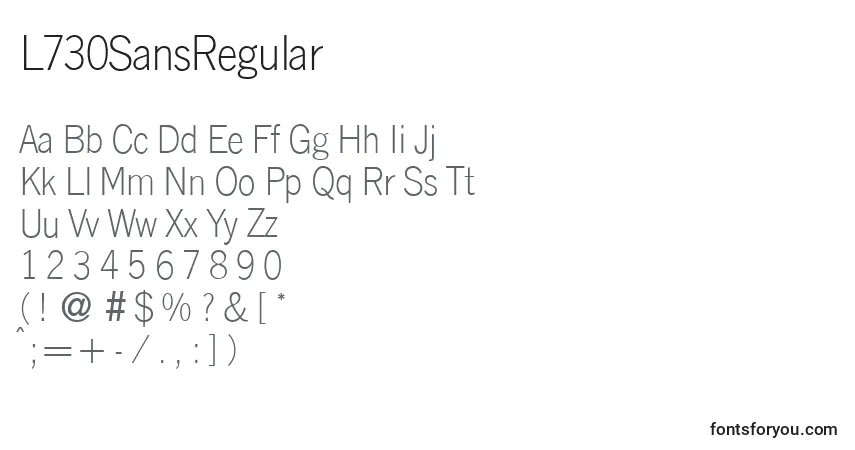 Шрифт L730SansRegular – алфавит, цифры, специальные символы