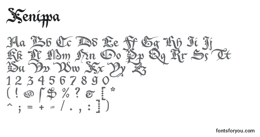Xenippa-fontti – aakkoset, numerot, erikoismerkit