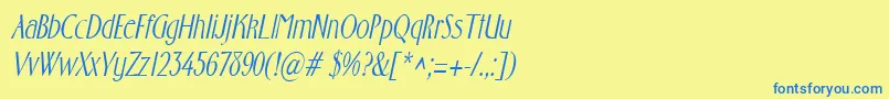 フォントFostercondensedItalic – 青い文字が黄色の背景にあります。