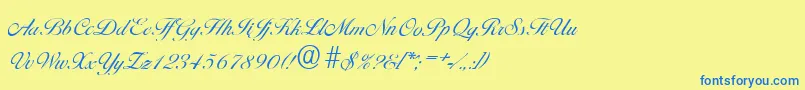 フォントBallantinesserialLightRegular – 青い文字が黄色の背景にあります。