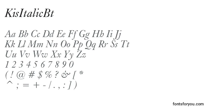 Czcionka KisItalicBt – alfabet, cyfry, specjalne znaki
