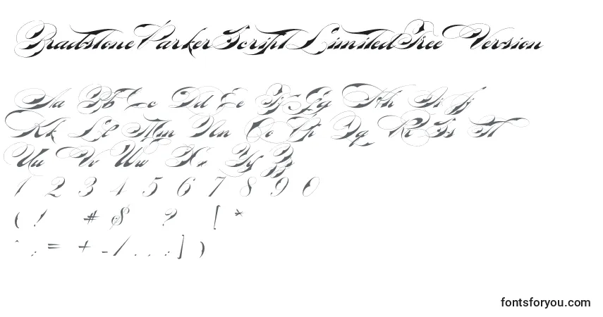 Schriftart BradstoneParkerScriptLimitedFreeVersion – Alphabet, Zahlen, spezielle Symbole