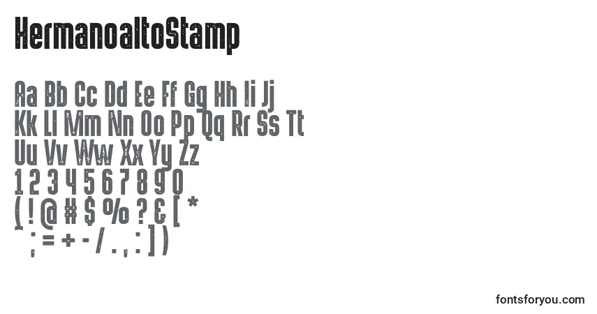 HermanoaltoStamp-fontti – aakkoset, numerot, erikoismerkit